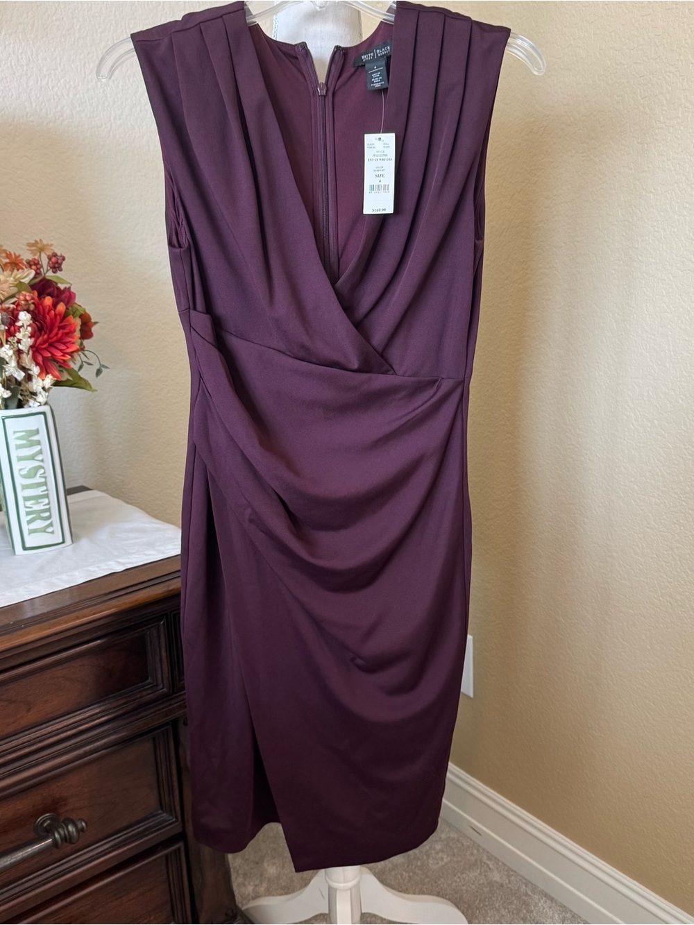 NWT White house black market wrap dress career size 4 Cabernet wine color